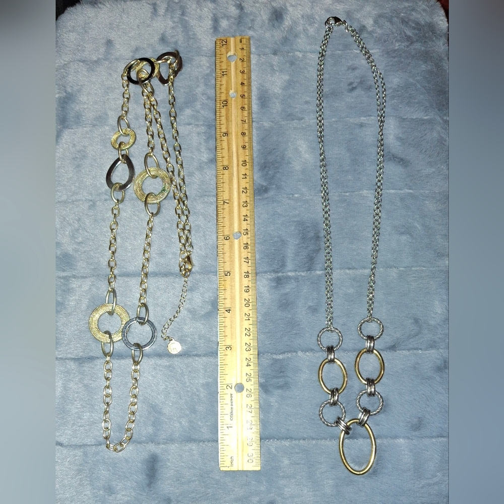 Pair Asymmetrical Two-Tone Statement Necklaces Li… - image 8